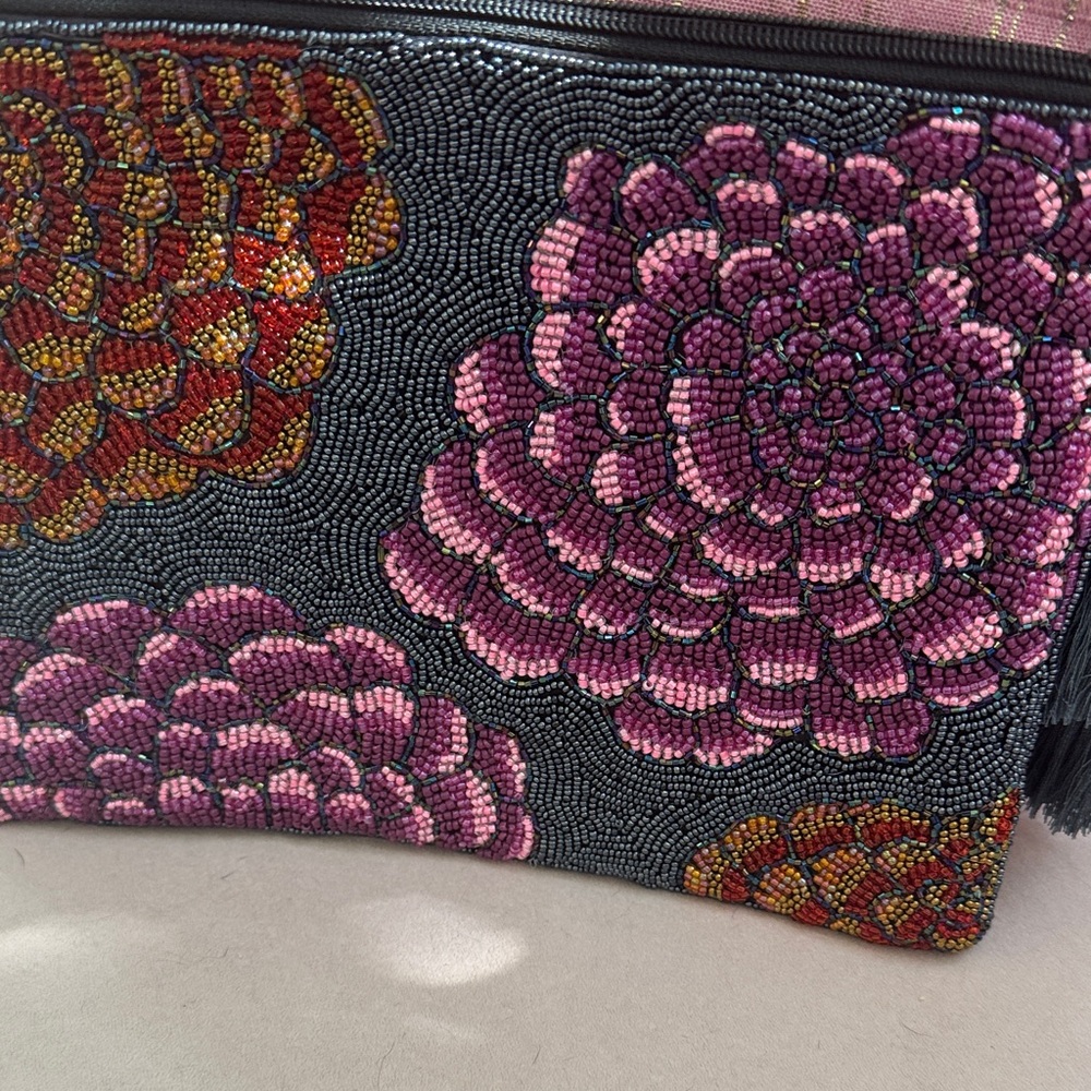 Antik Kraft Pink and Red Beaded Cosmetic Bag
